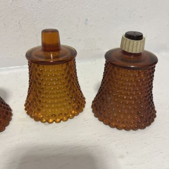 HOMCO Amber Glass Hobnail Pegged Votive Candle 3 pc Lot Holder Set Honey - Picture 3 of 3